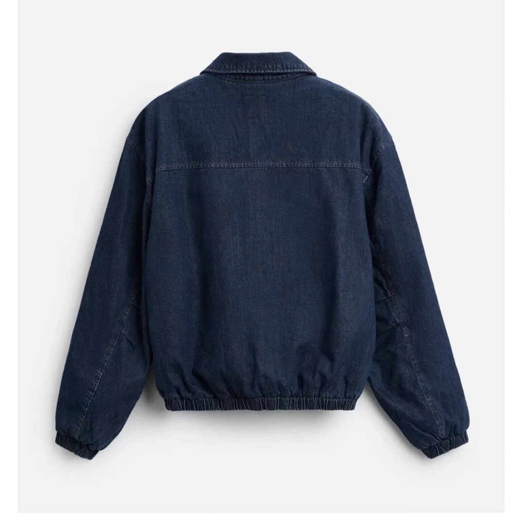 Zara Men’s Quilted Denim Bomber Jacket Blue NWT_7